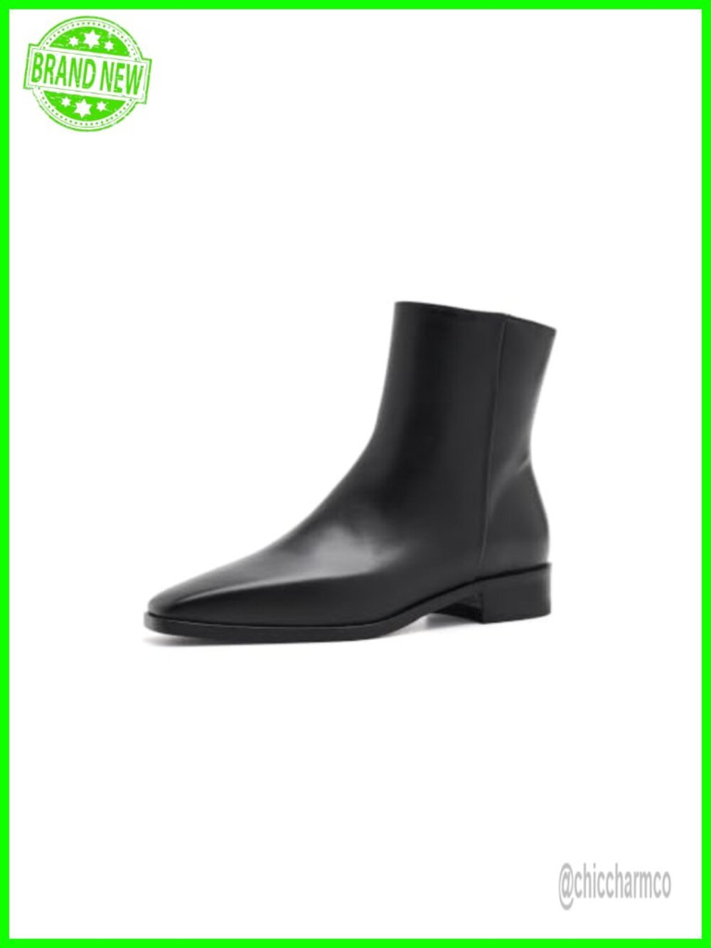Italian Leather Ankle Boots Square Toe Block Heel Waterproof